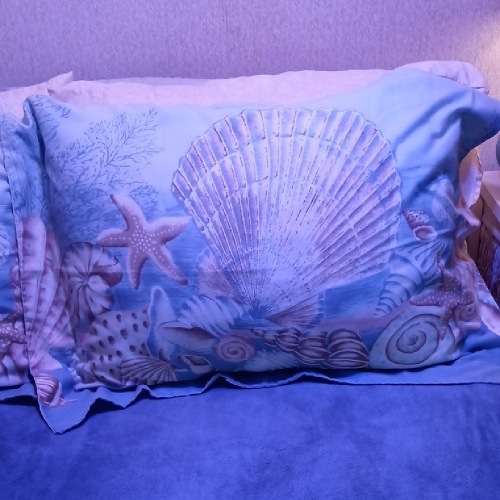 Coastal Sham Set- Blue Seashell Print Standard Size Pillowcase Set
